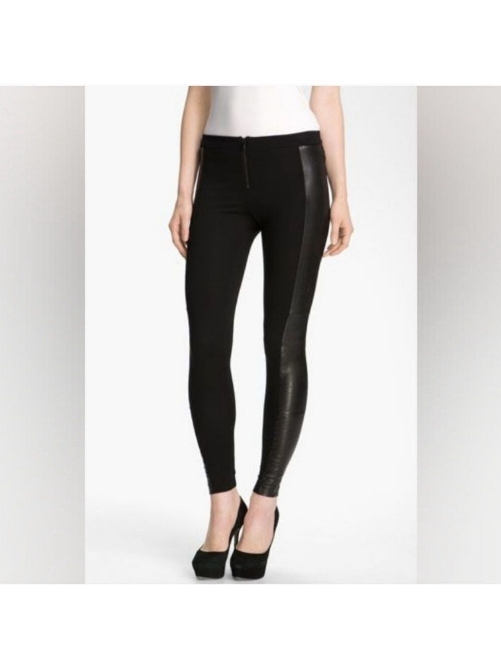 Alice + Olivia Women's Lamb's Leather Panel Leggings In Black Size 2
